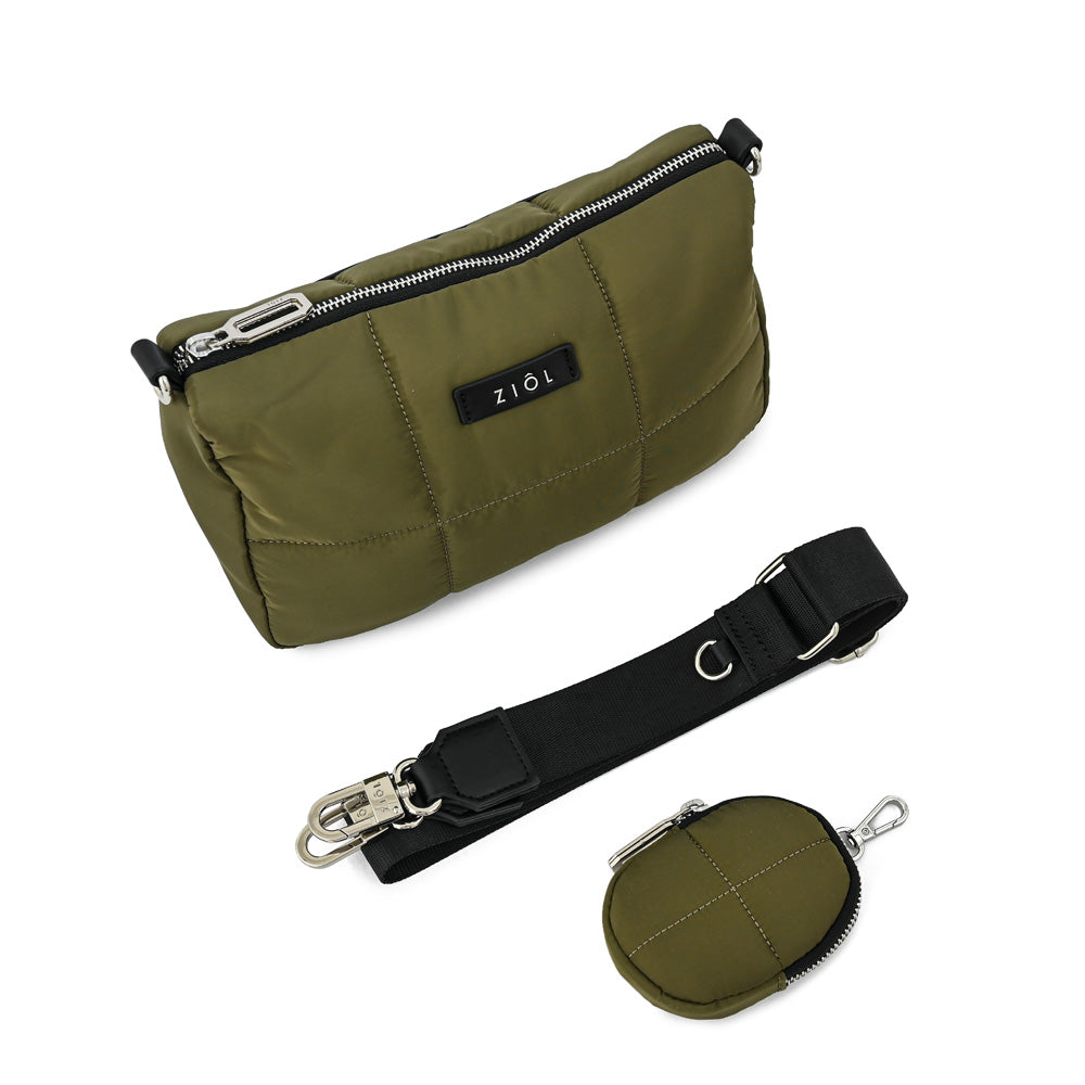 Cartera bandolera mediana nacha verde oliva