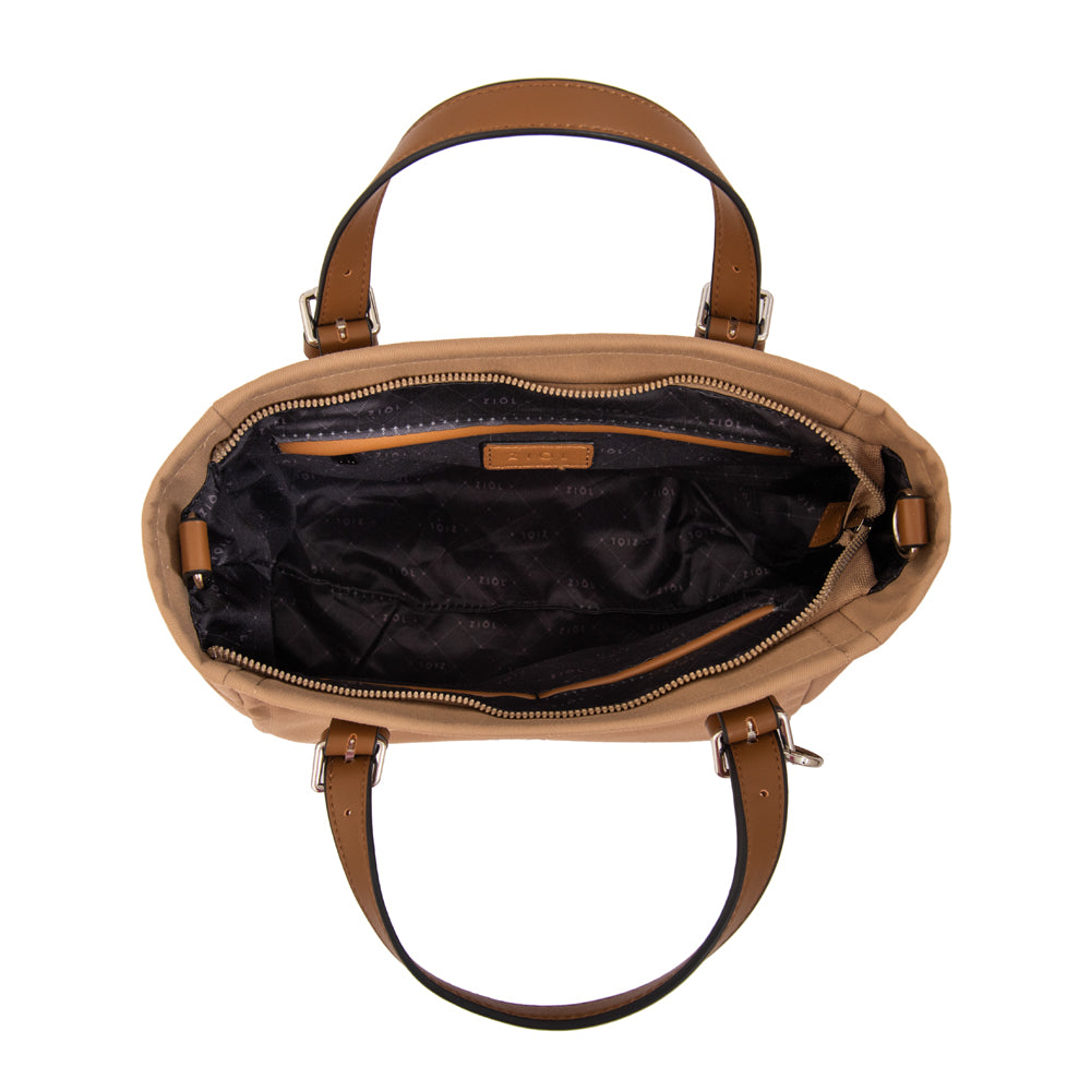 Cartera bandolera con dos asas marta mediana beige oscuro