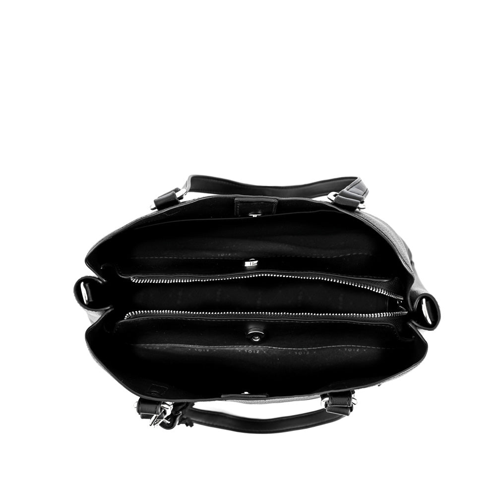 Cartera tote tres divisiones grande malva negro