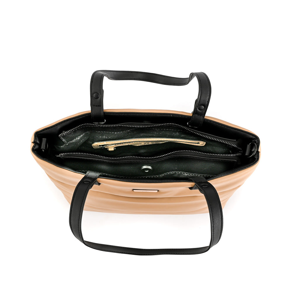 Cartera tote tres divisiones mediana sindra beige oscuro