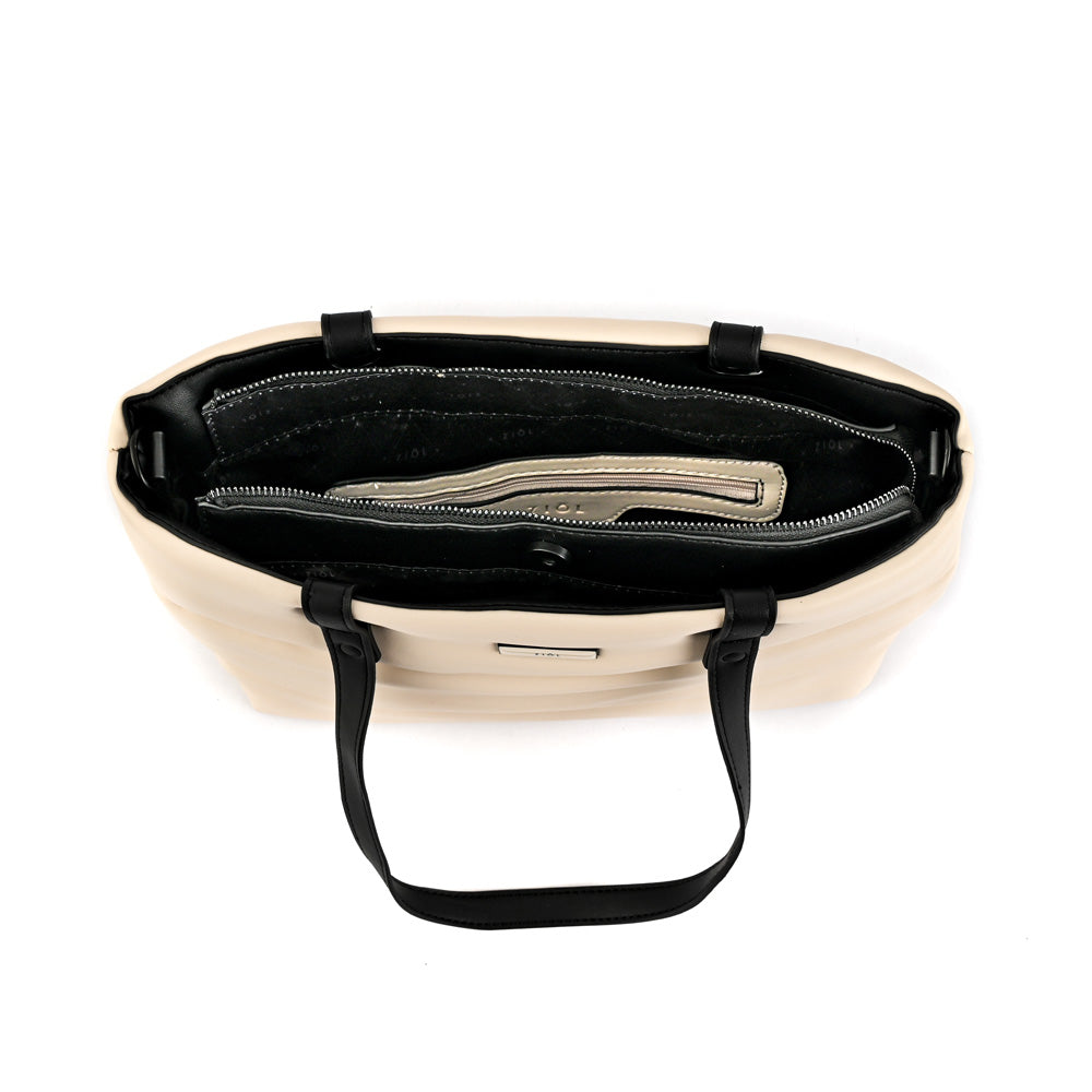 Cartera tote tres divisiones mediana sindra blanco crudo