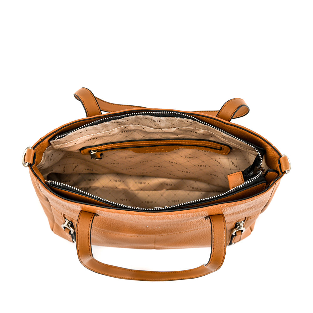 Cartera tote tres divisiones mediana willow camel