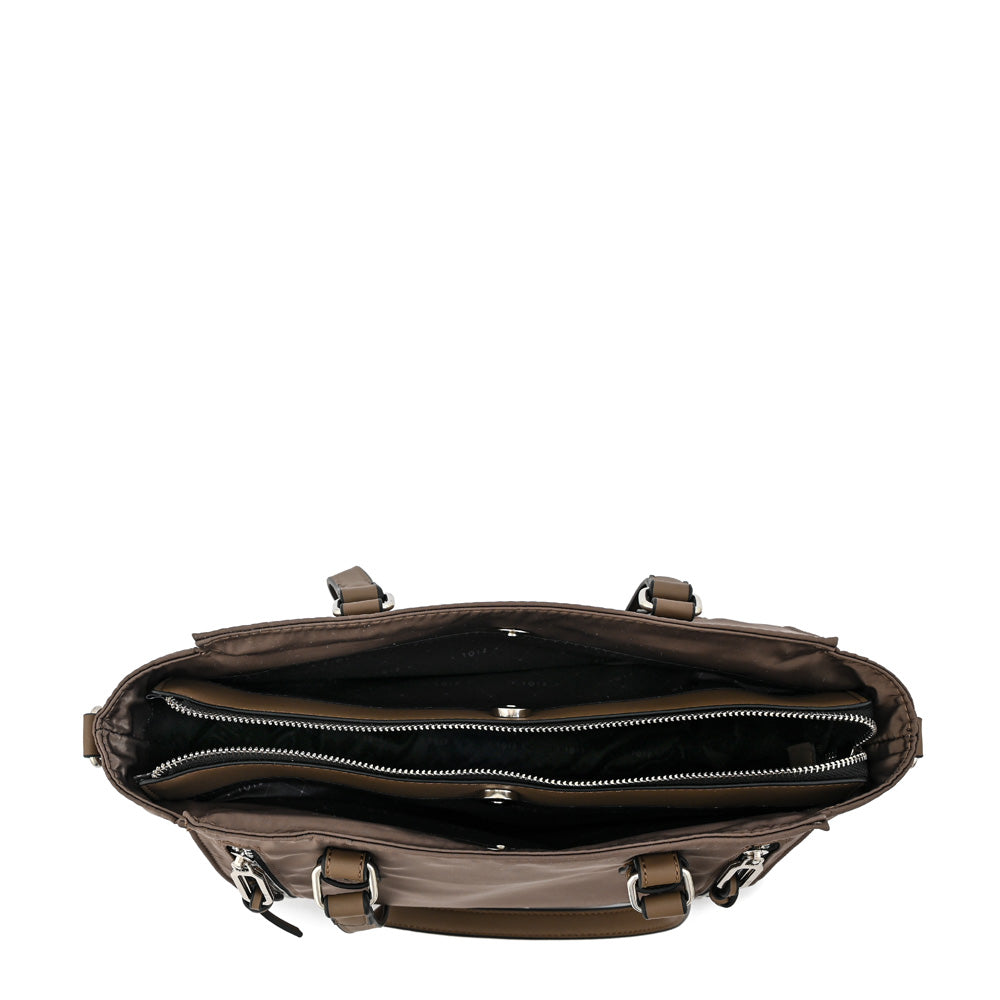 Cartera tote tres divisiones grande penny taupe oscuro