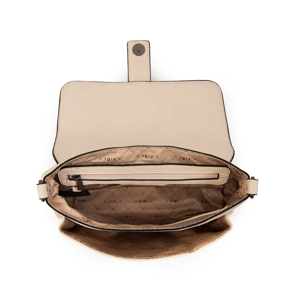 Cartera Bandolera con tapa serafina pequeña blanco crudo