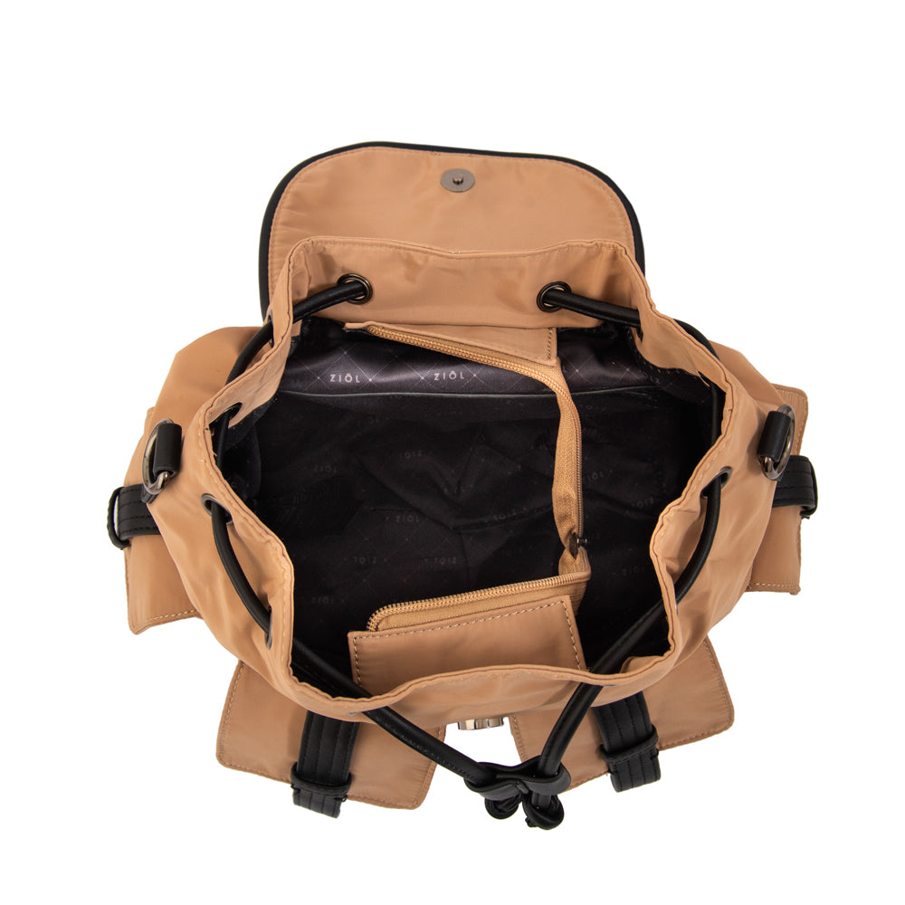 Mochila con tapa ximena mediana beige