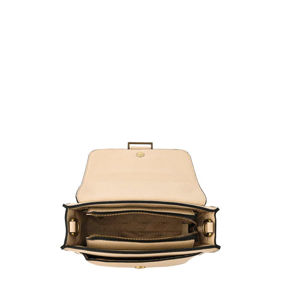 Cartera bandolera con tapa tesea pequeña blanco crudo