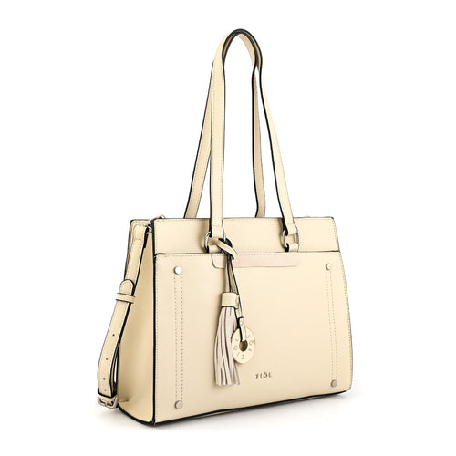Cartera tote tres divisiones inisa mediana blanco crudo