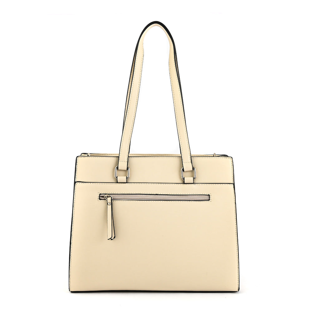 Cartera tote tres divisiones inisa mediana blanco crudo