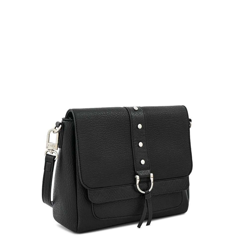 Cartera bandolera con tapa althea pequeña negro especial