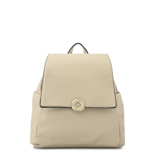 Mochila Con Tapa Mediana Agata Beige