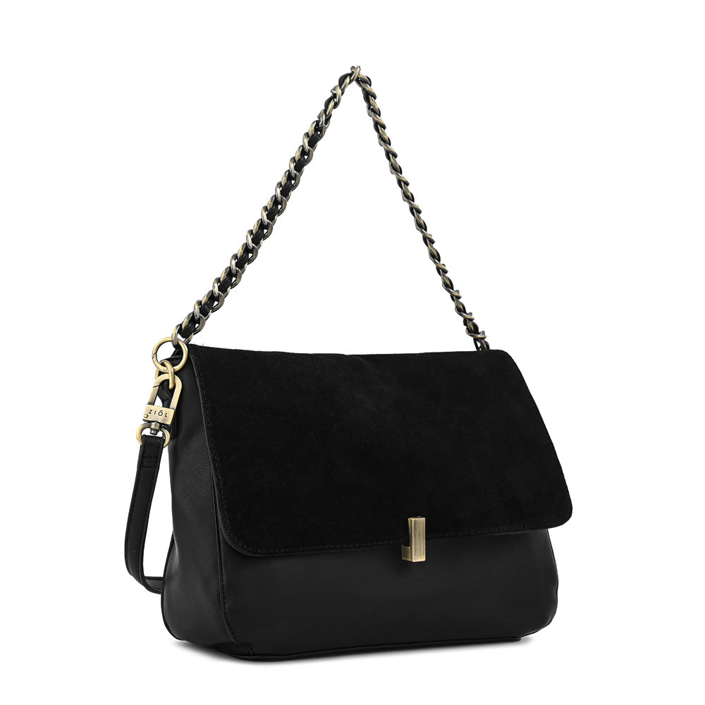 Cartera bandolera con tapa doris mediana negro especial