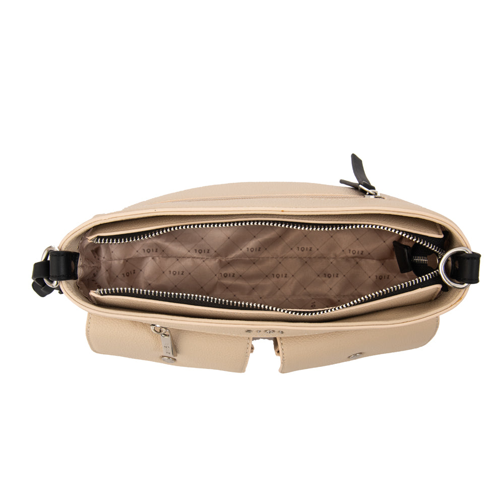 Cartera bandolera alisa pequeña beige