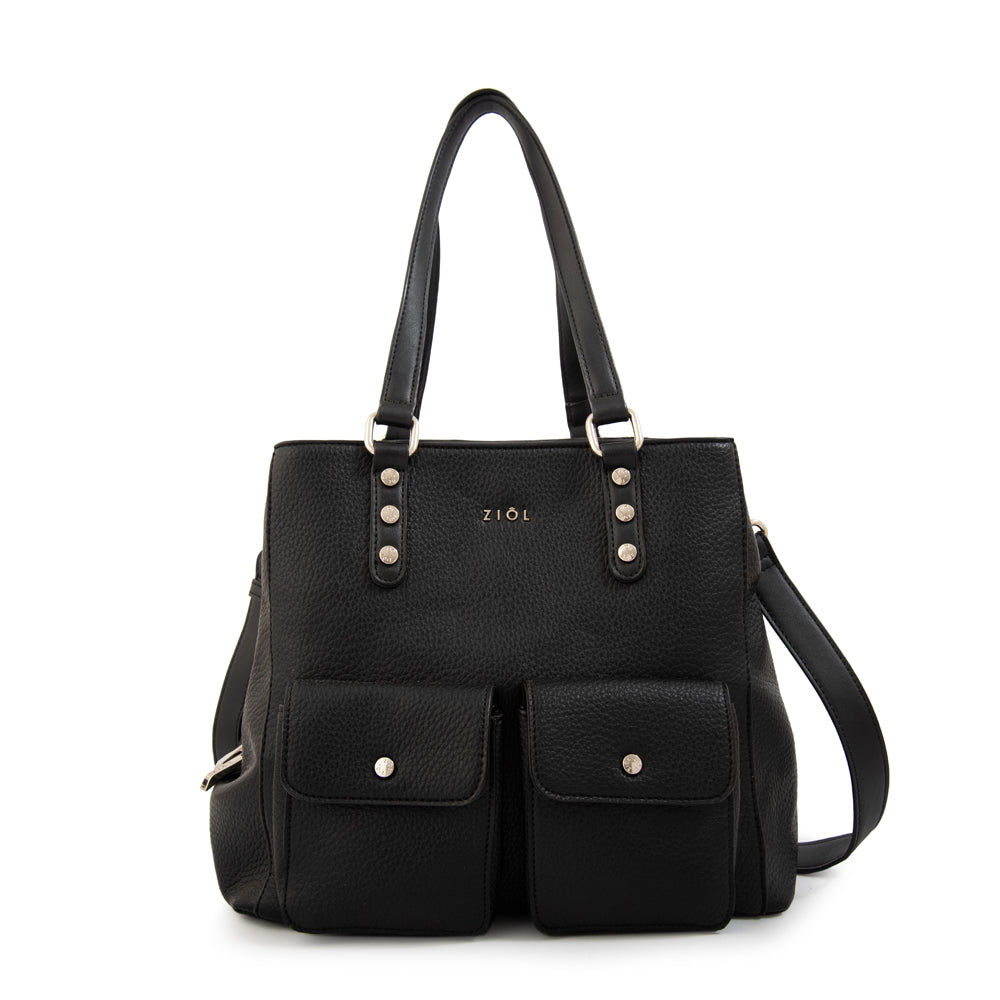 Cartera tote alisa mediana negro