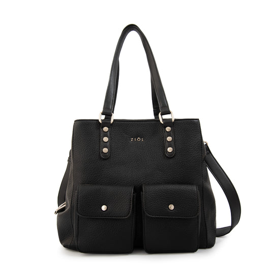 Cartera tote alisa mediana negro