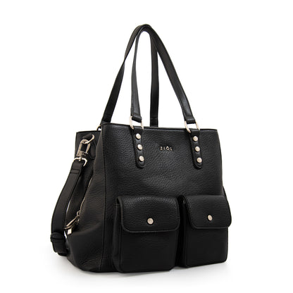 Cartera tote alisa mediana negro
