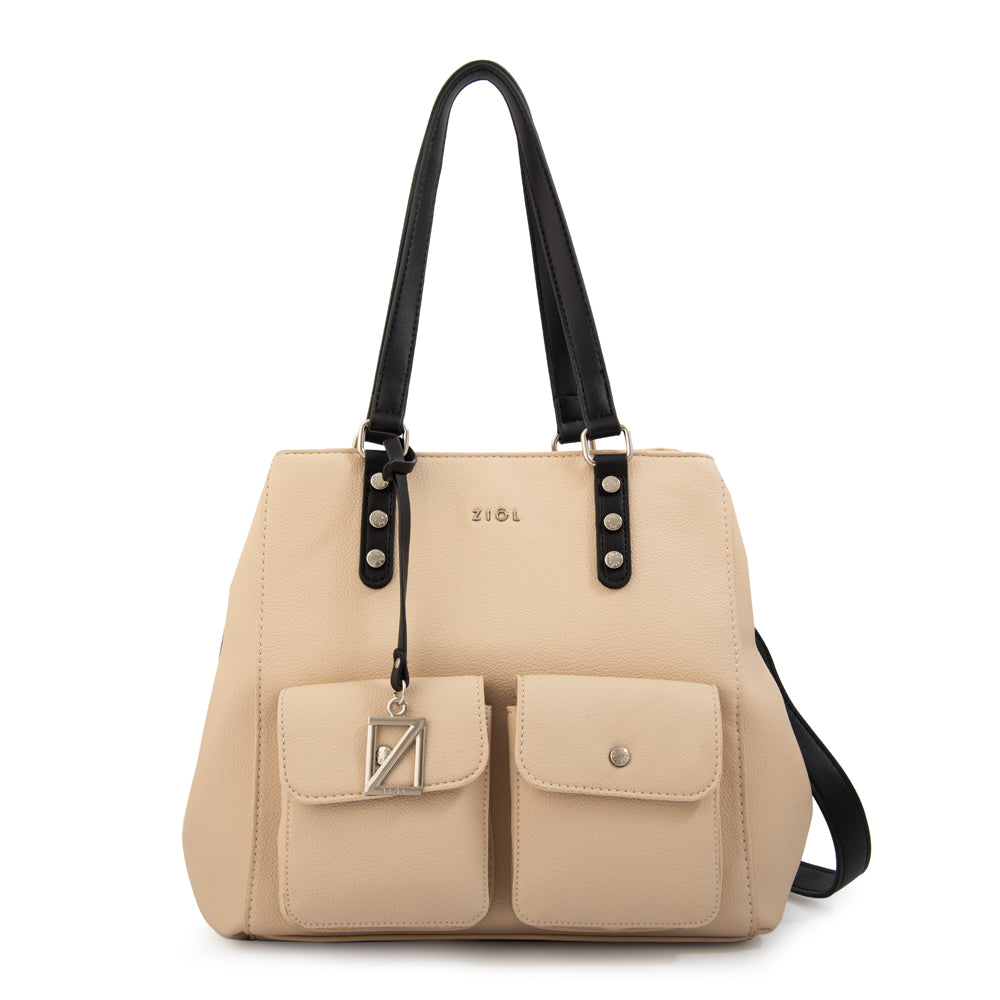 Cartera tote alisa mediana beige