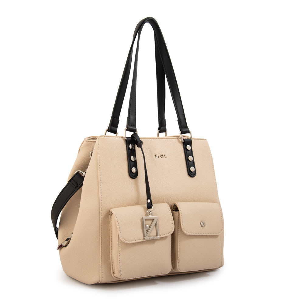 Cartera tote alisa mediana beige
