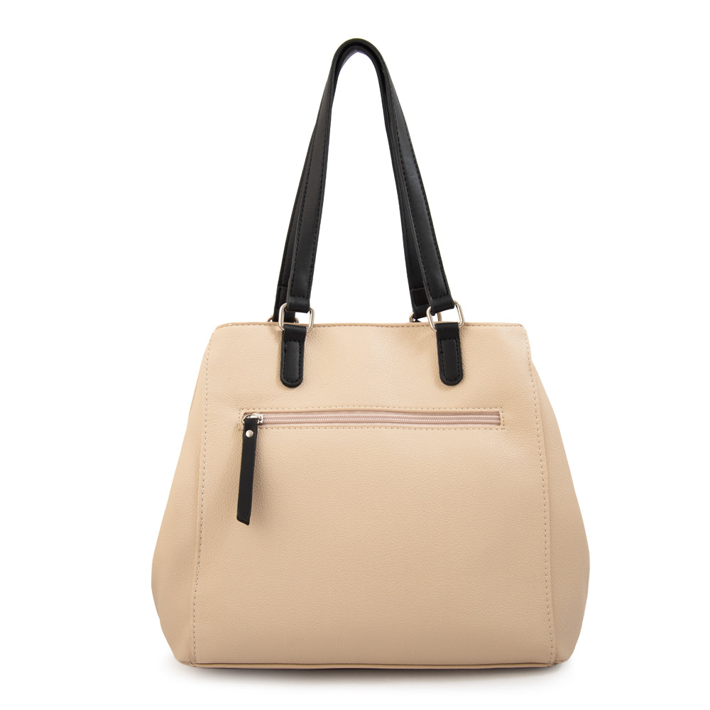 Cartera tote alisa mediana beige