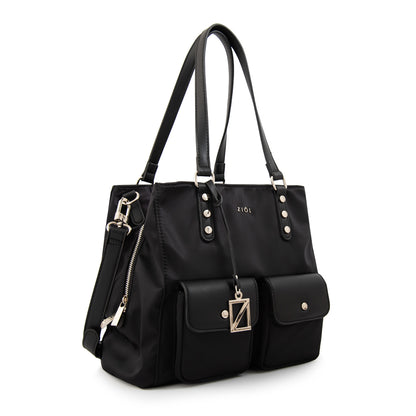 Cartera tote alisa mediana negro especial