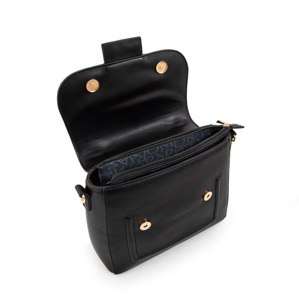 Cartera Bandolera con tapa carmina mediana negro