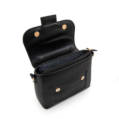 Cartera Bandolera con tapa carmina mediana negro