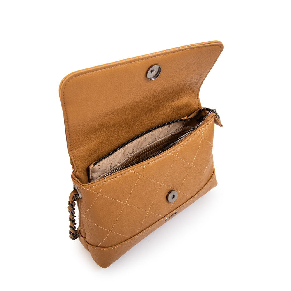 Cartera bandolera con tapa lian camel