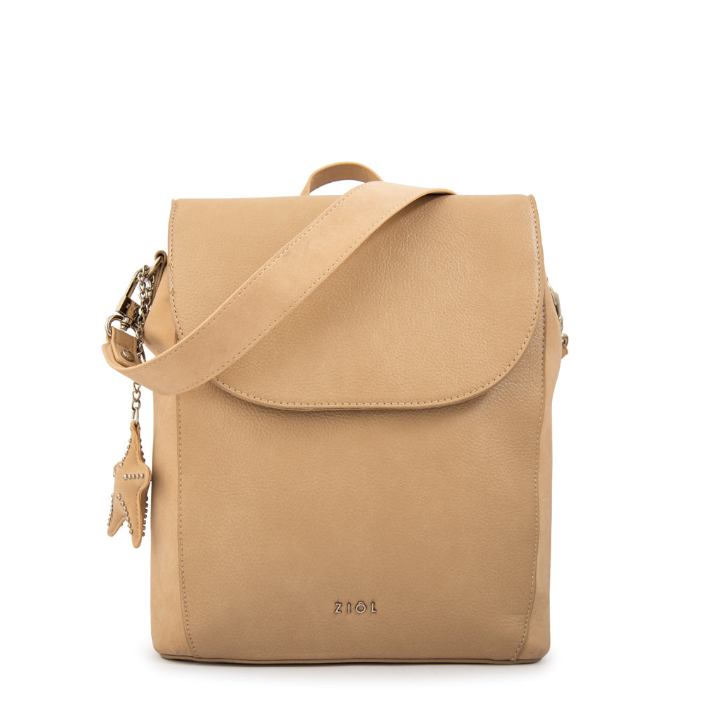 Mochila con tapa marina mediana beige oscuro