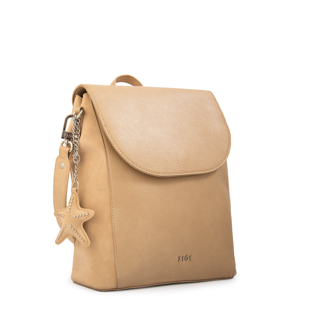 Mochila con tapa marina mediana beige oscuro