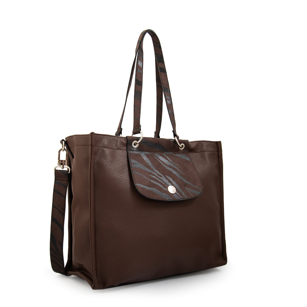 Cartera tote porta notebook simoneta café oscuro