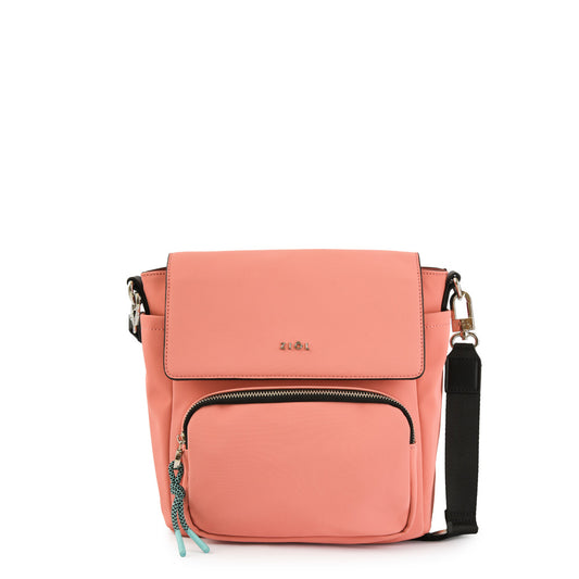 Cartera bandolera con tapa mediana lina coral