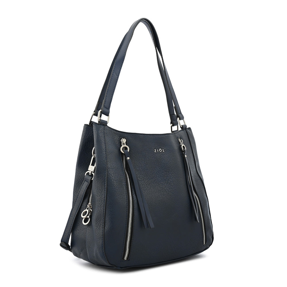 Cartera tote tres divisiones ozzy grande azul oscuro