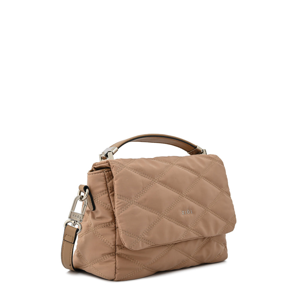 Cartera bandolera con tapa elvira pequeña beige oscuro