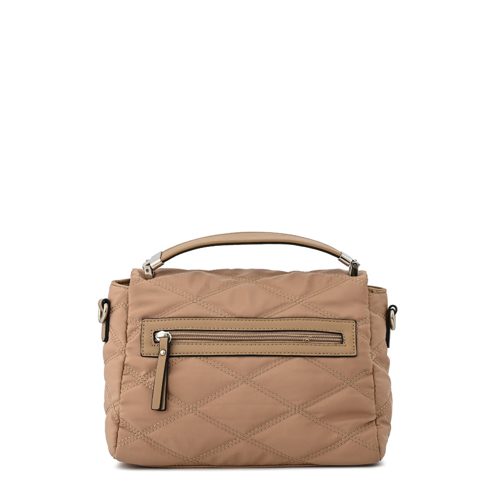 Cartera bandolera con tapa elvira pequeña beige oscuro