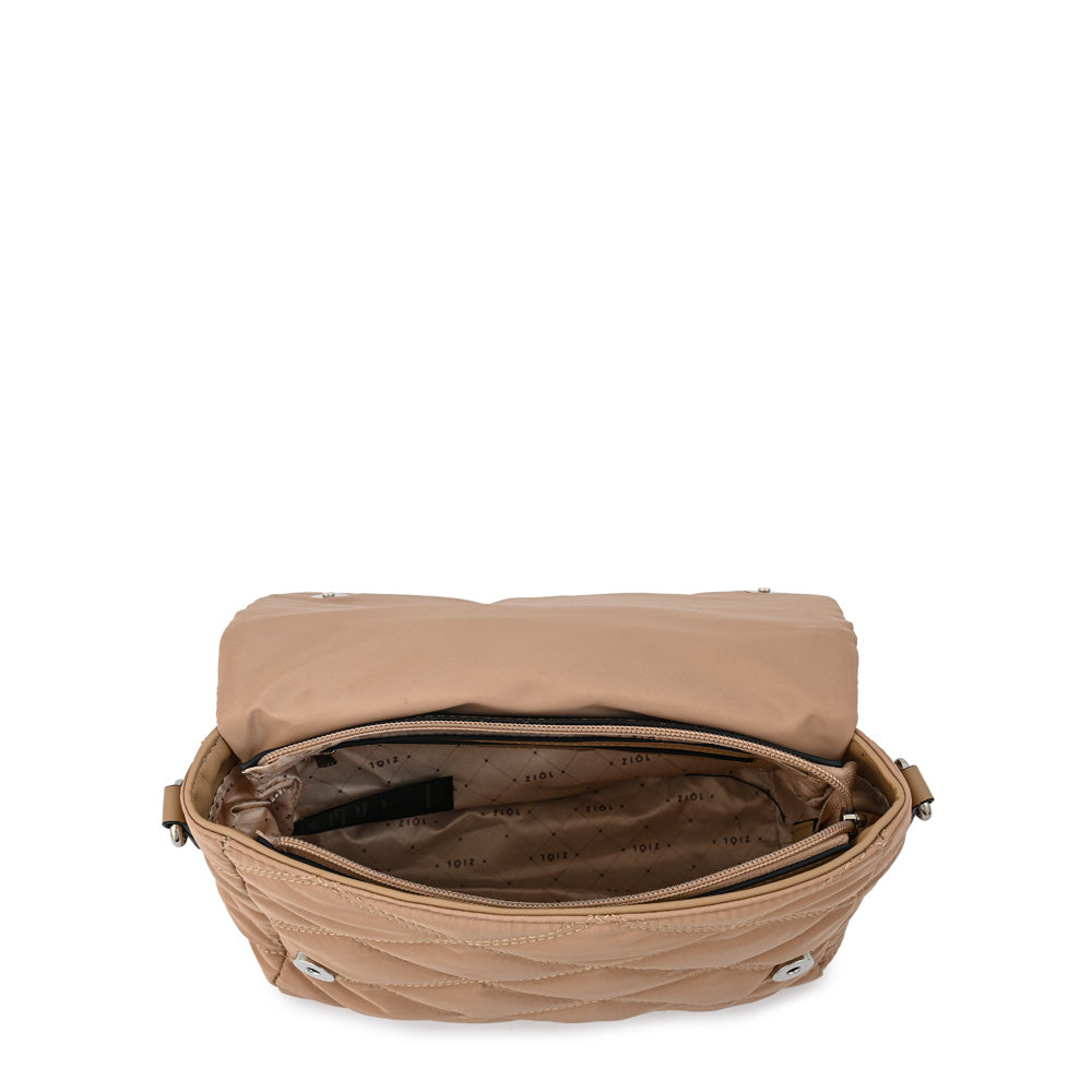 Cartera bandolera con tapa elvira pequeña beige oscuro