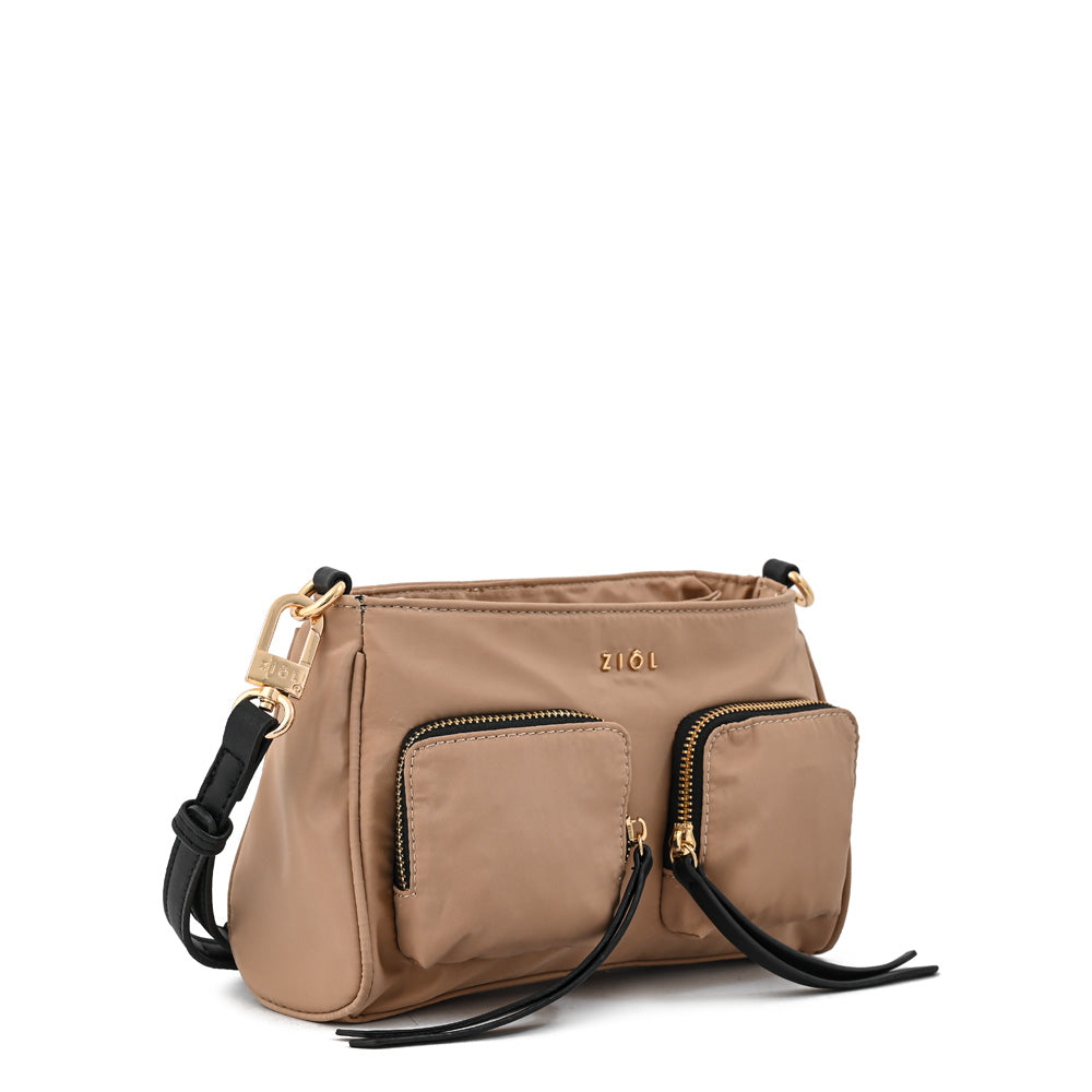 Cartera bandolera nellie pequeña beige oscuro