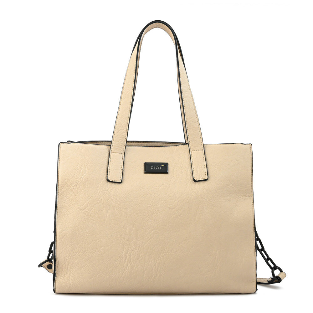 Cartera tote tres divisiones mediana nicki blanco crudo