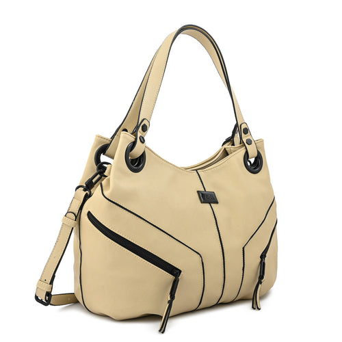 Cartera tote tres divisiones ema mediana blanco crudo