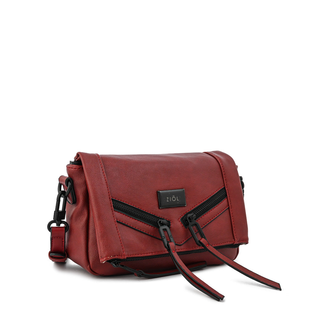 Cartera bandolera con tapa pequeña ema rojo oscuro