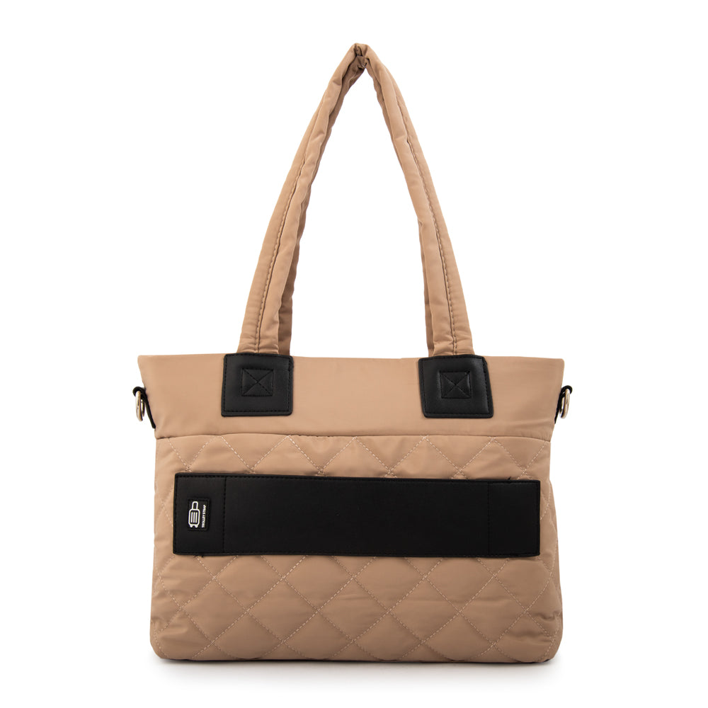 Cartera tote porta notebook adela mediana beige oscuro