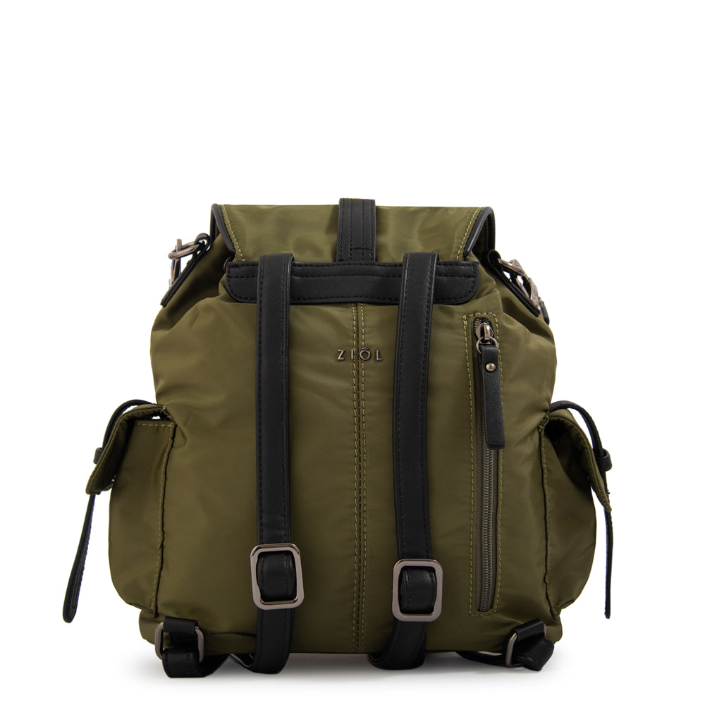 Mochila con tapa ximena mediana verde oliva