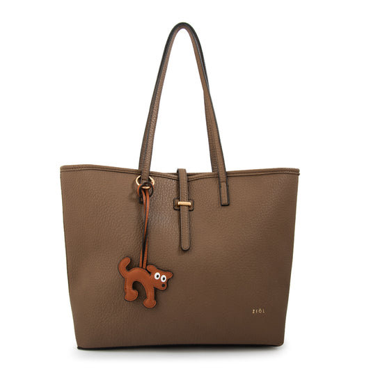 Cartera tote shopping bianca grande taupe