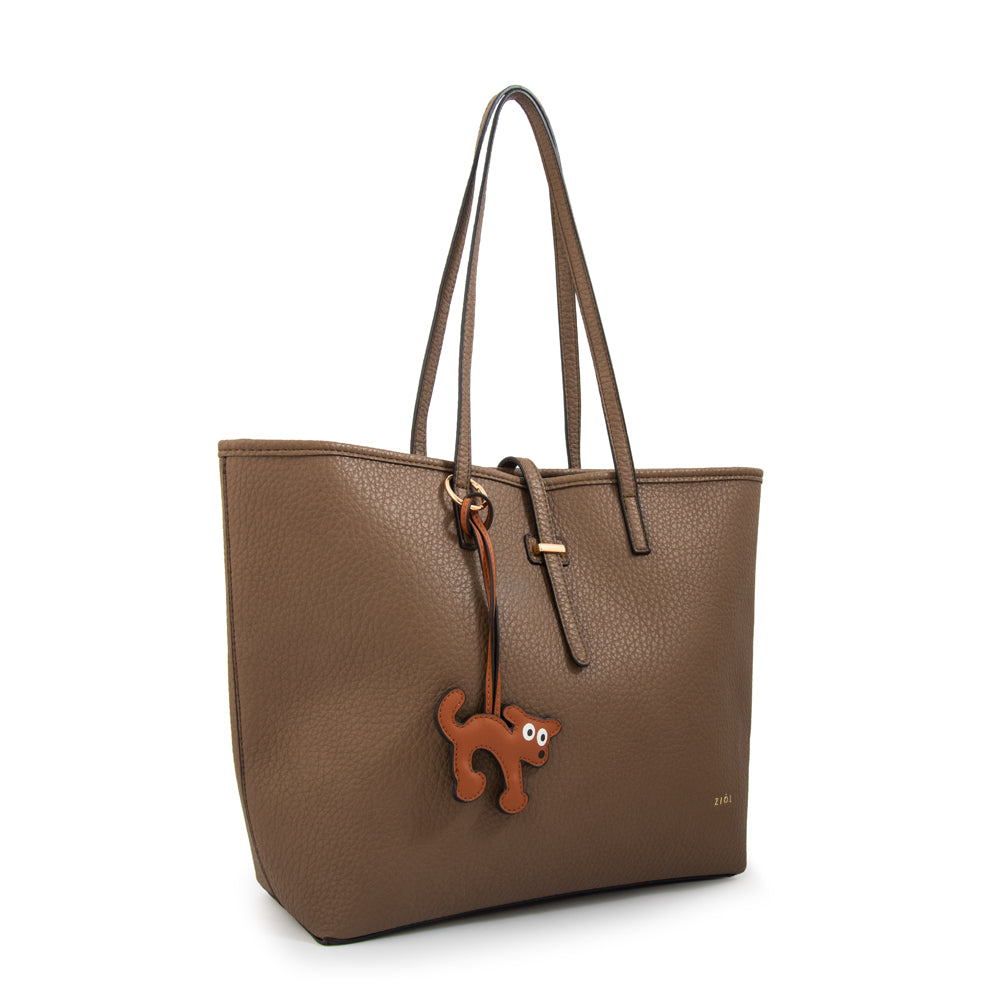 Cartera tote shopping bianca grande taupe