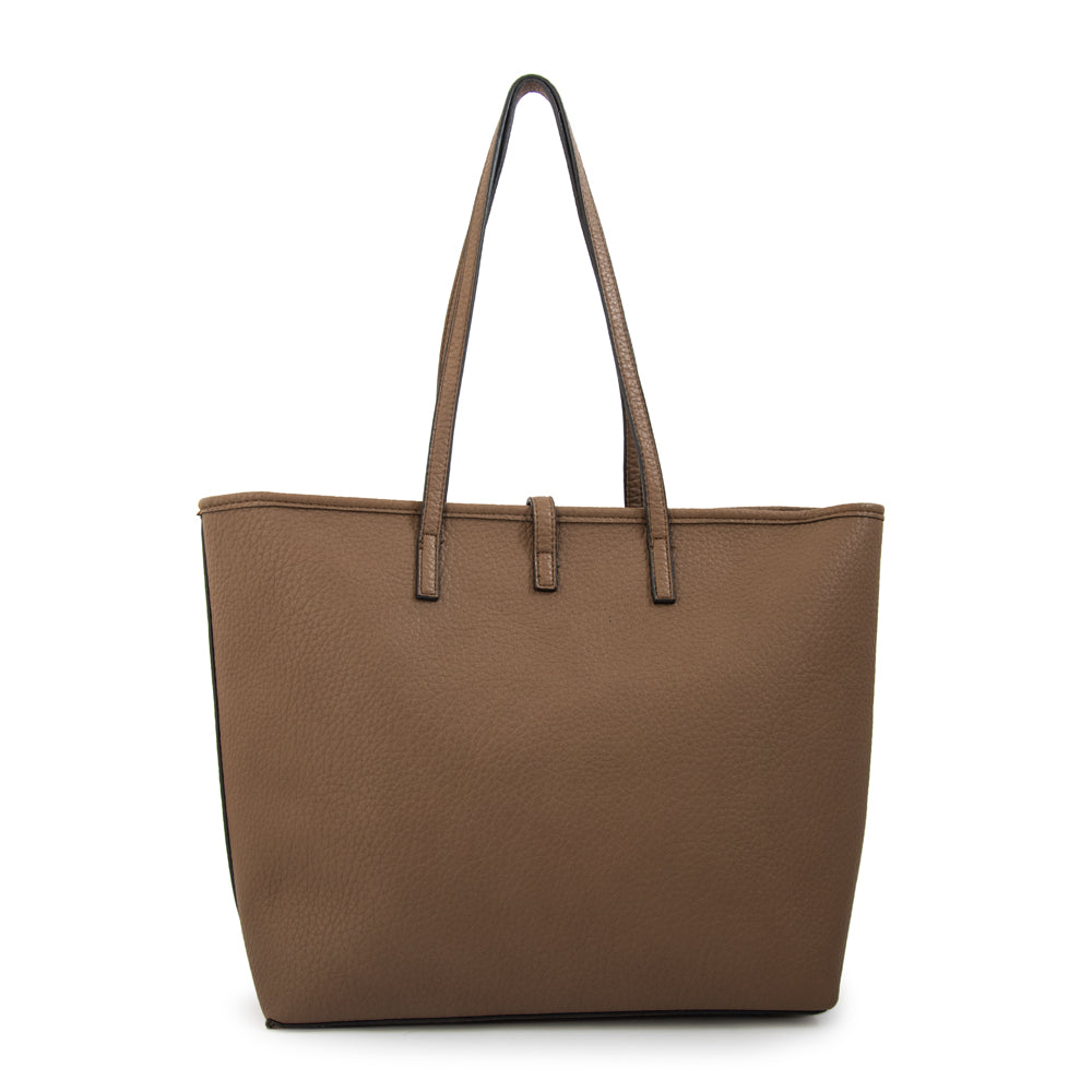 Cartera tote shopping bianca grande taupe