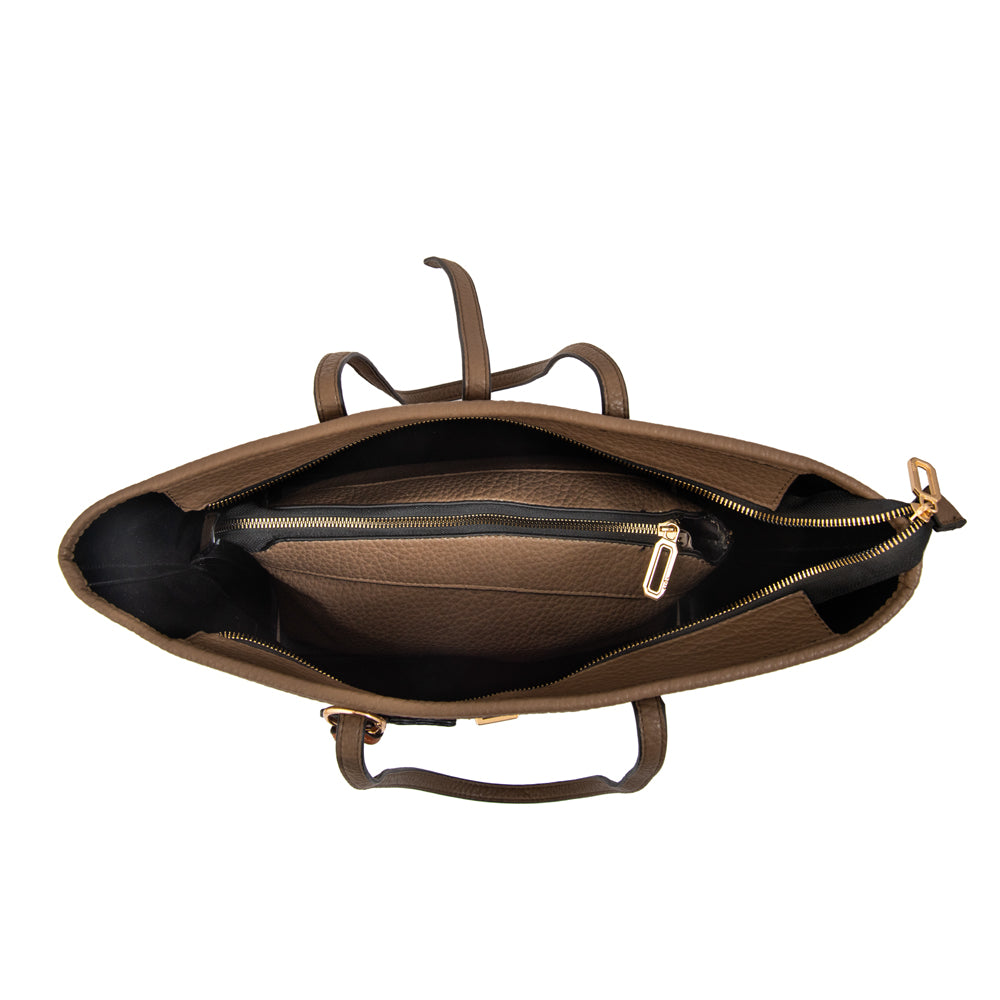 Cartera tote shopping bianca grande taupe