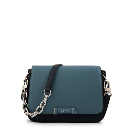 Cartera Bandolera con tapa karina mediana azul oscuro