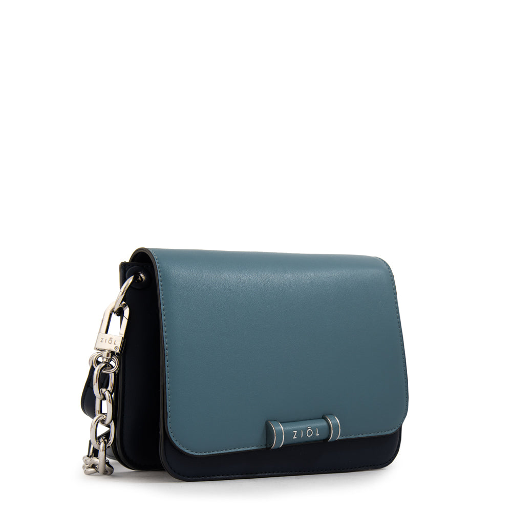 Cartera bandolera con tapa karina mediana azul oscuro