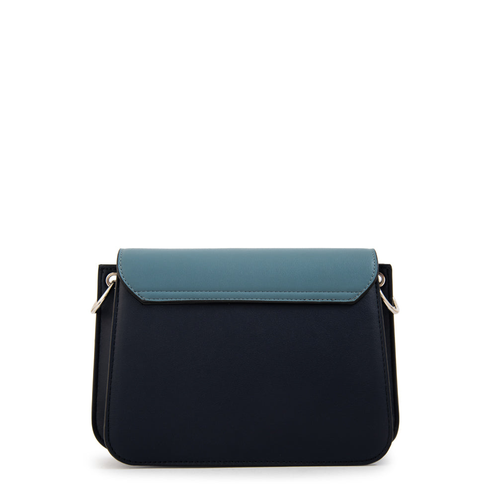 Cartera bandolera con tapa karina mediana azul oscuro