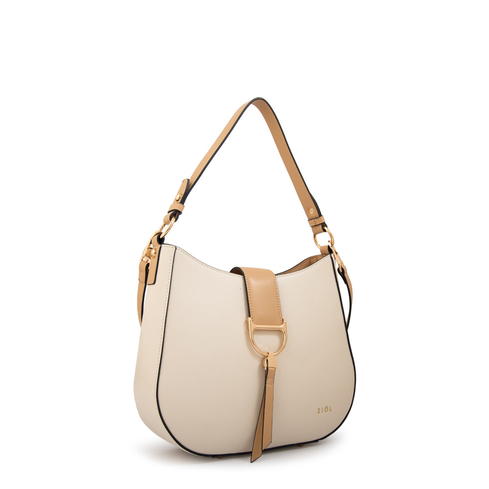 Cartera corte oval sarah mediana blanco crudo