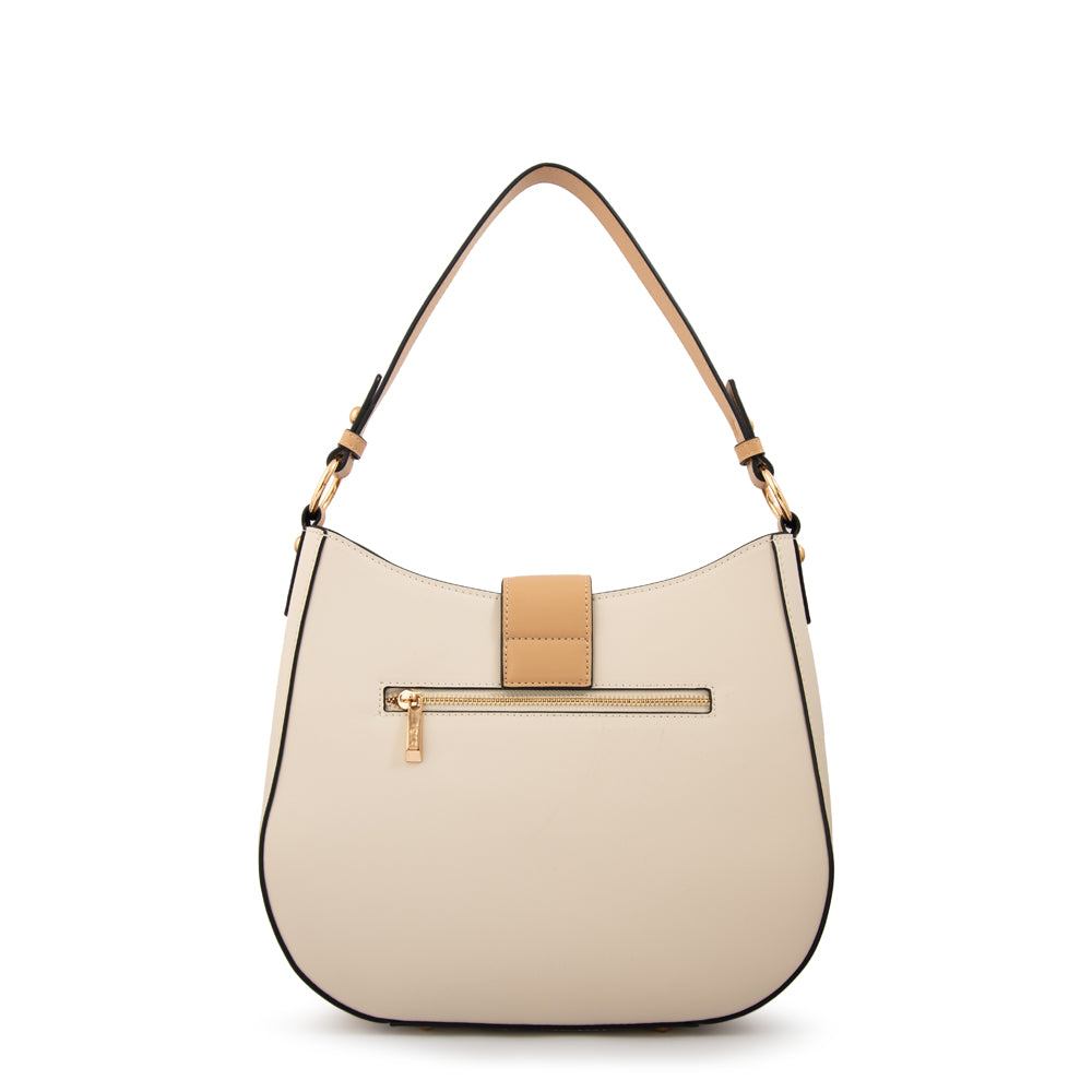 Cartera corte oval sarah mediana blanco crudo