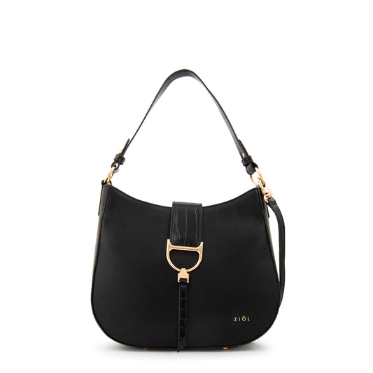 Cartera corte oval sarah mediana negro